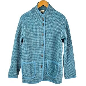 VTG  100% Cotton Lagenlook Waffle Knit Jacket Shacket Turquoise Blue Size M